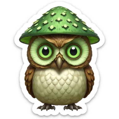 poisonous mushroom owl creature portrait, head and shoulders only, large beast-like owl eyes, mushroom cap feathers, glowing green spores, mystical forest monster, 3D cartoon, mobile game icon style, clean background, no text, no watermark

 sticker