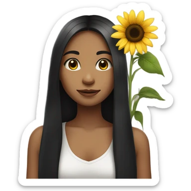Straight long black hair girl with sunflower sticker