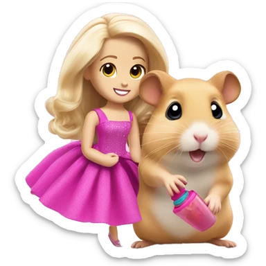 Hamster playing with Barbie’s  sticker