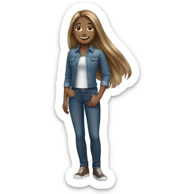 Long brown hair with blonde highlights girl in denim smiles sticker