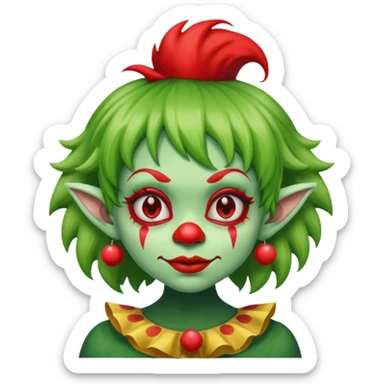 Goblin girl with clown wig and nose sticker