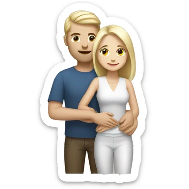 White blonde woman and brunette, man, couple hugging, full body sticker