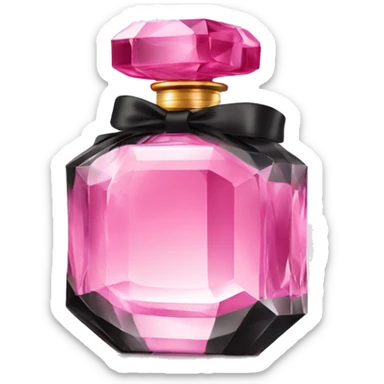 pink crystal perfume bottle with black ribbon display sticker