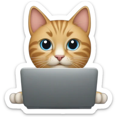cat typing in front of a screen sticker