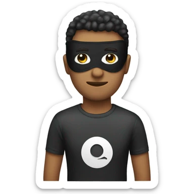 a man with an eye mask and an black and white t shirt sticker