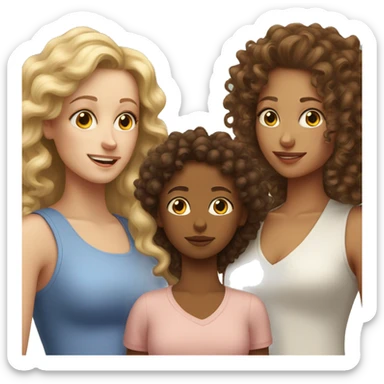 curly white mother with a teenage daughter and two curly babies sticker