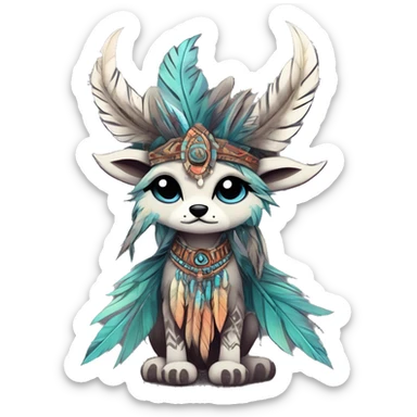 cute edgy ethereal shy epic tribal fantasy animal fursona Fionbri creature by griffsnuff & LiLaiRa & Falvie with exotic colors with intricate patterns and feathers and headdress and necklace full body sticker