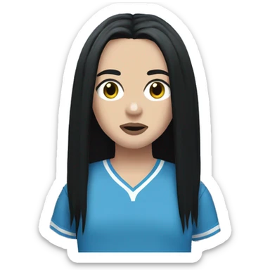 Billie eilish with long black hair in a blue jersey  sticker