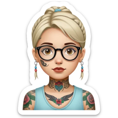 young girl with face tattoos wearing glasses sticker