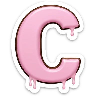 “Single pink bubble letter c, white outline, bottom dipped in chocolate with pink frosting drizzle, kawaii style, glossy, soft shading, clean outline, transparent background, Discord emoji size” sticker