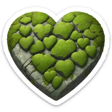Rock with a touch of moss shaped like a heart sticker