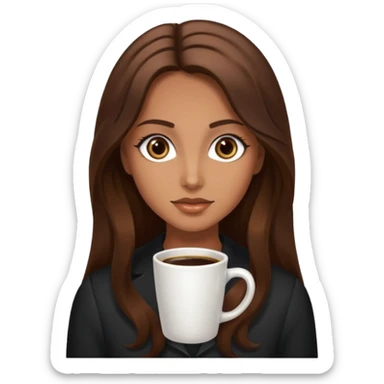 big dark eyes and tanned skin brown hair glamorous long hair with coffee  sticker