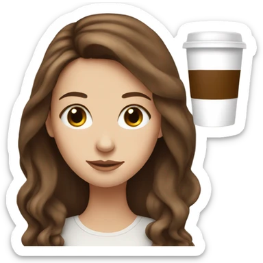 White girl with long brown hair with coffee  sticker