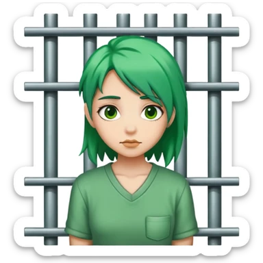 Girl with green hair in jail sticker