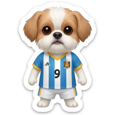 white and light brown shih zhu wearing a Egypt soccer jersey v neck 2026 work cup sticker