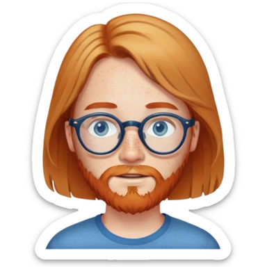 girl with shoulder-length brown hair, round glasses, and freckles. Man eith blonde hair, blue eyes, pale skin, freckles all over and red beard. sticker