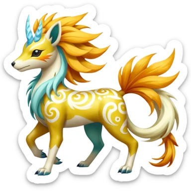 Tropical Tiny Marked Patterned Tribal Shiny Albino Painted Oriental Asian Patterned Tropical Exotic Toxic Suicune-Meloetta-Solgaleo-Rapidash-Arcanine-fusion-hybrid-creature (full body) sticker