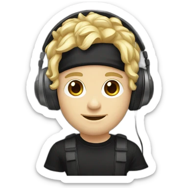dj headphones man blonde haired white skin black t-shirt sticker