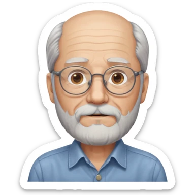 elderly glasses man with long beard and shirt sticker
