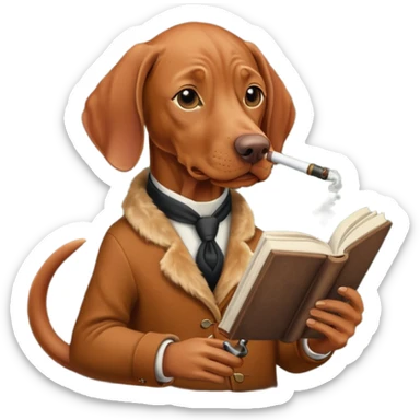 Vizsla reading a book and smoking a pipe sticker