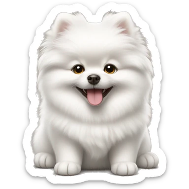 Fluffy white pomeranian puppy is smiling sticker
