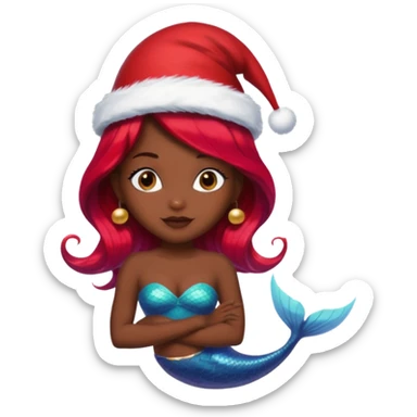 dark skin  mermaid with christmass hat sticker