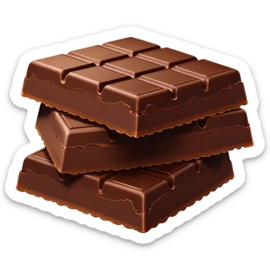 Cinematic silky dark chocolate bar, broken into perfect squares, rich cocoa tones, slightly melting edges, fine texture and decadent shine, warm golden highlights, tempting and rich. sticker