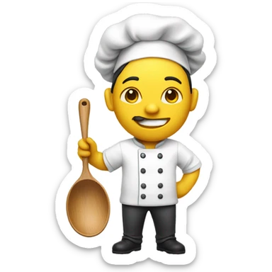 Chef, yellow skin. with a wooden ladle in one hand, a camera in the other hand. sticker