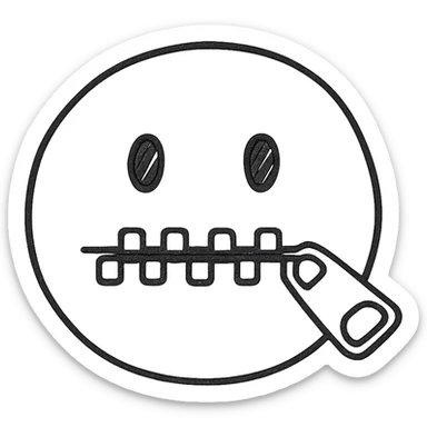 Create a hand drawn (sketch, outline) icon inspired by this image: yellow emoji with simple eyes and closed mouth with a zipper, maintaining the hand drawn style. sticker
