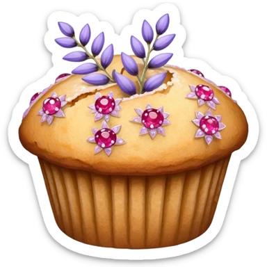 Lavender flower sprig muffin with berry and sugar crystals sticker