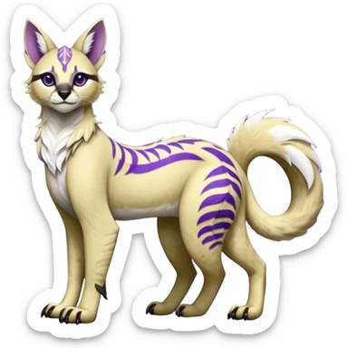 banana-cream-colored fur base coat, with violet-pointed, tropical tribal glorious divine exotic cute cool beautiful beautiful fantasy-caracal-civet-genet-sergal-vernid-Gryphon-Cacomistle-Trico-oncilla-animal-Fakémon-hybrid-fursona (full body) sticker