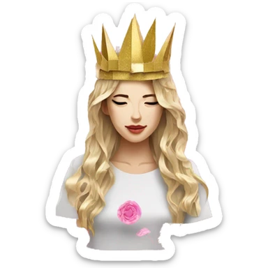  lady wearing melting golden crown vaporwave made of 420 origami newspaper roses hemp leaves lantern fairy lights burning paper vaporwave sticker