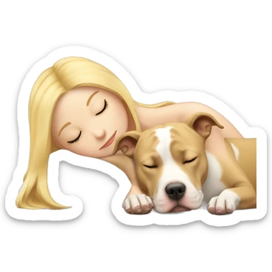 blonde girl sleeping with a blonde pitbull  sticker