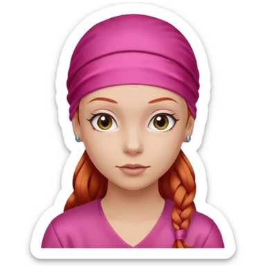 Create a girl with red hair and a satin hair durag with a pink shirt  sticker