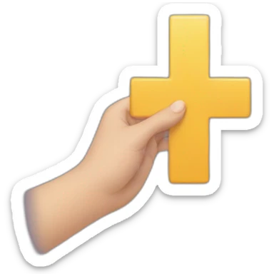 A hand holding a sign with a cross on it sticker