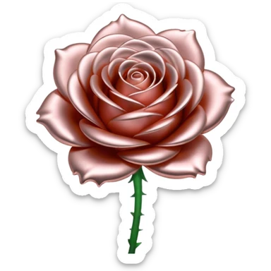 A rose emoji made of liquid silver metal, smooth metallic petals, reflective chrome surface, soft gradients, elegant shape, minimalistic iOS emoji style, centered, clean white background, realistic highlights, no text sticker