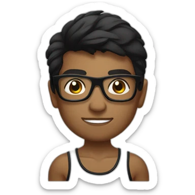 Boy Sri lankan MMA fighter with glases black and lisse hairwhit a boxer potition sticker