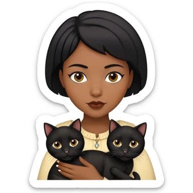 Short black hair  woman holding two Black cats sticker