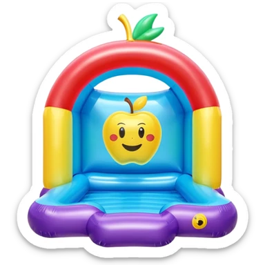 3D render of Bouncy Castle made of shiny inflatable vinyl, visible seam lines, air valve, highly reflective plastic texture, pool toy aesthetic, Apple emoji style, isolated on white background --v 6.0 sticker