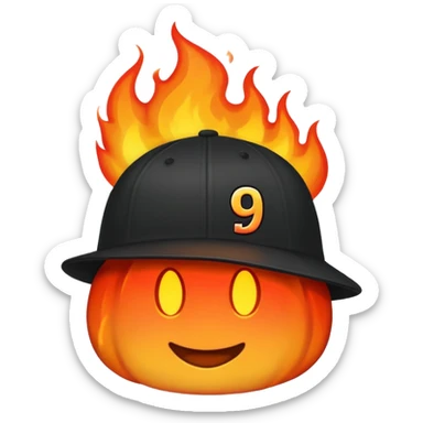 black cap on fire with number “9” on it sticker