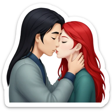 long hair asian boy kisses redhead white girl  sticker