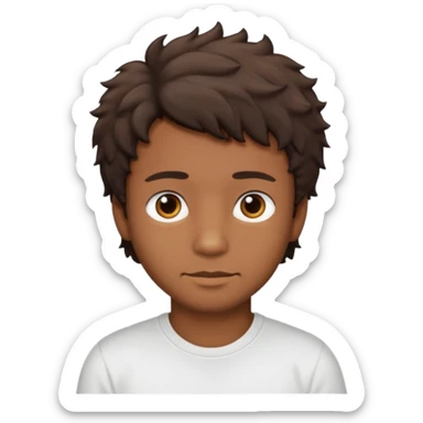 Homme brun cheveux court ondulé. Métisse. Yeux marrons très foncé. Avec t-shirt blanc avec du duvet  sticker