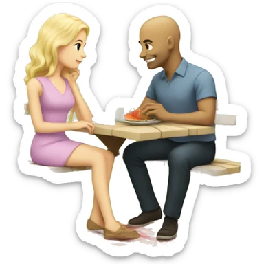 Blonde girl having a picnic with a bald man sticker