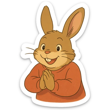 ghibli style rabbi character, playful and friendly, rubbing hands together, warm colors sticker