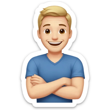 Man laughing and putting his arms crossed around his neck sticker