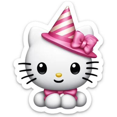 Pink hello kitty wearing a party hat sticker