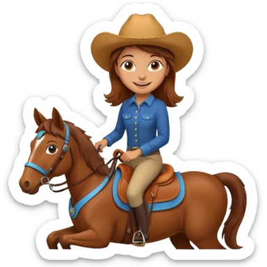 brown haired girl on a cheatnut hporse smiling' sticker