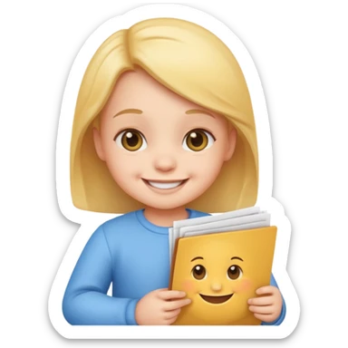 cute baby holding a contract, smiling, emoji style sticker