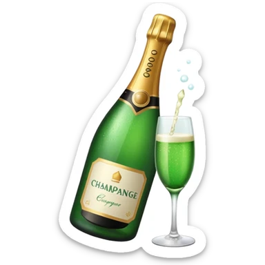 green champagne bottle with white paper sticker