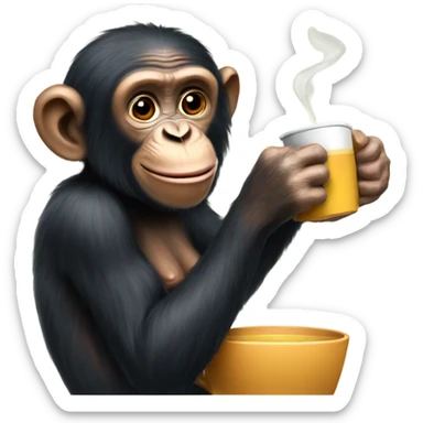 Female chimp drinking tea sticker